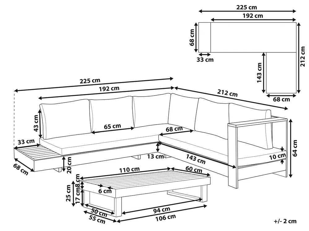 Garden Corner Sofa with Table 5 Seater MARETTIMO Certified Acacia Wood Off-White Right Hand_953858