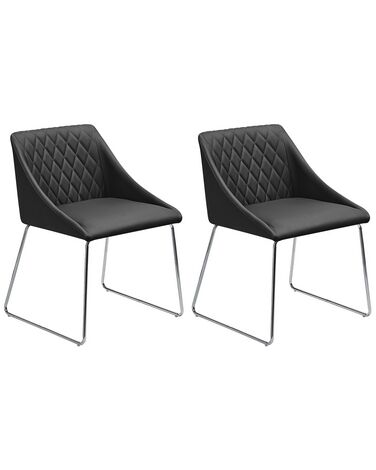 Conjunto de 2 sillas de comedor de piel sintética negro/plateado ARCATA