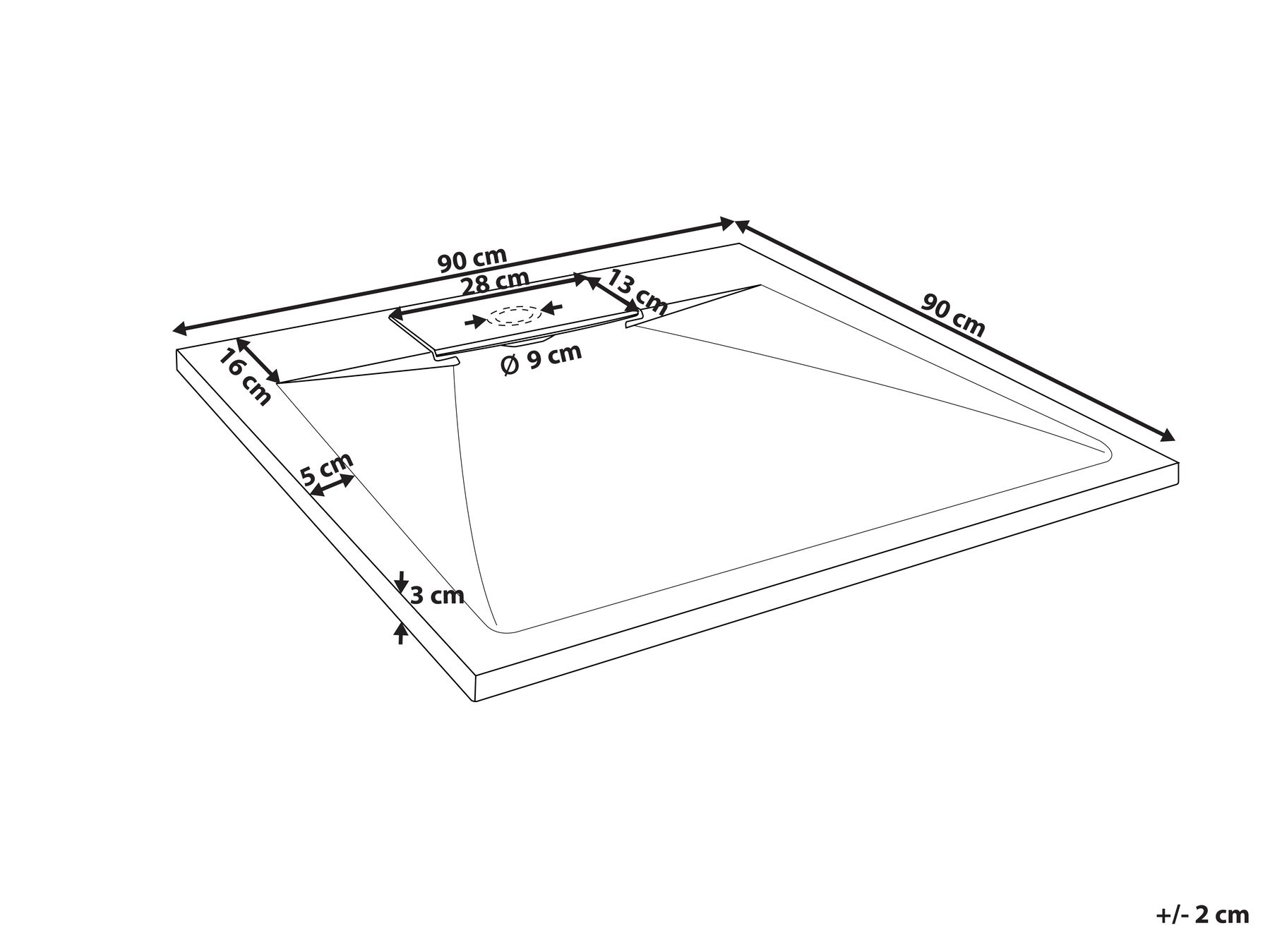 Brodzik prysznicowy AZZURRO 90 x 90 x 3 cm Biały_968951