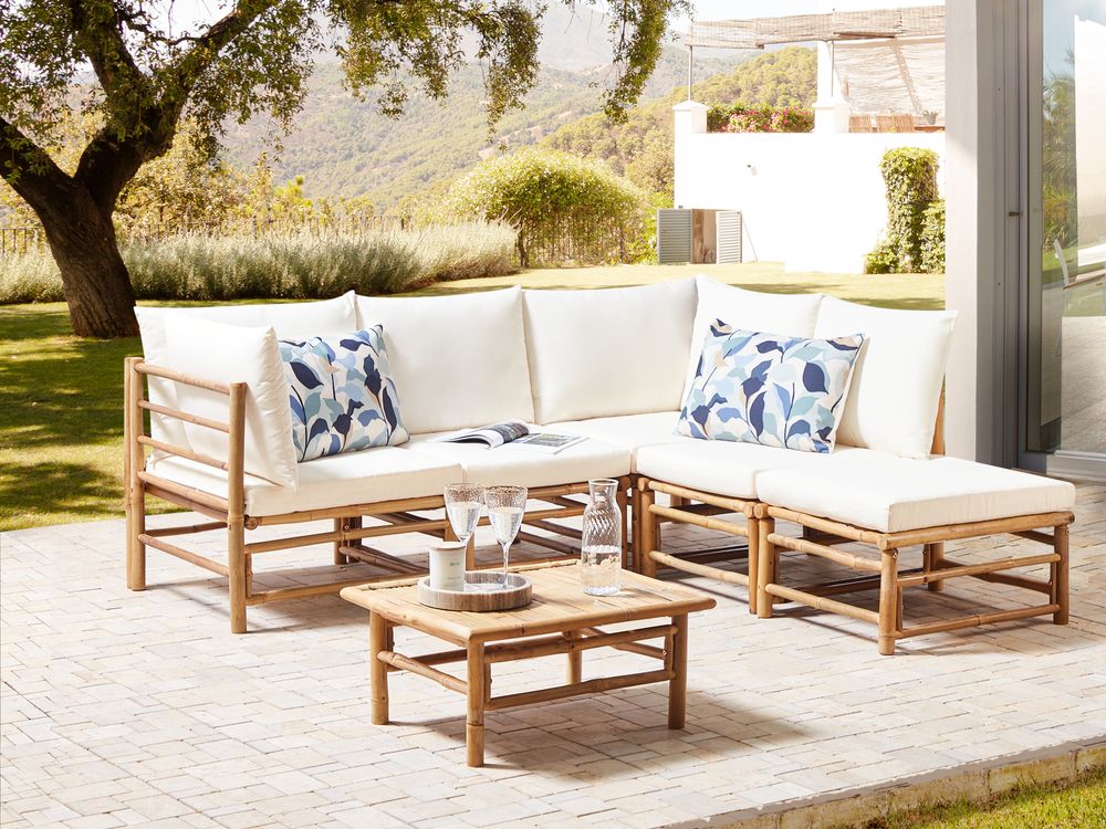 Sofa Set CERRETO Bamboo Wood Off White 5 Seater Beliani.cz
