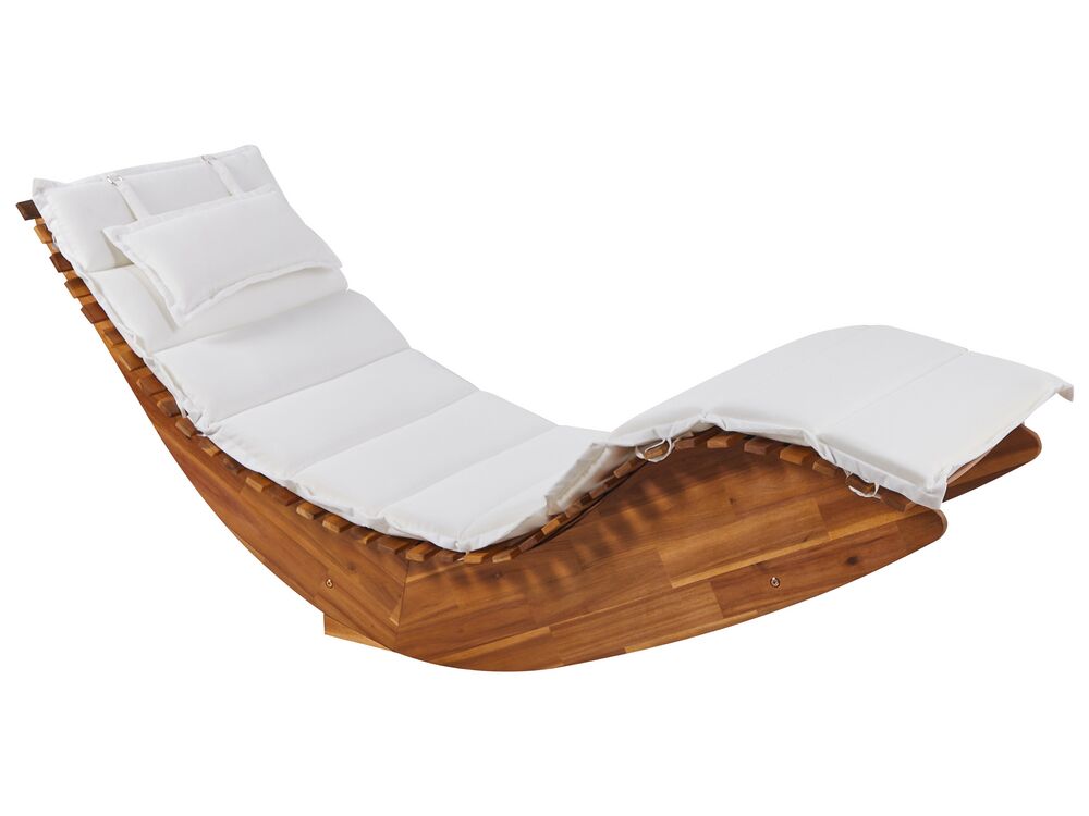 Acacia Wood Garden Sun Lounger Light with Cushion Off White BRESCIA II Beliani.cz