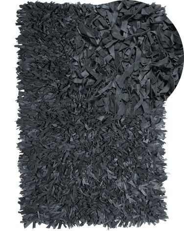 Tappeto shaggy in pelle nera 140 x 200 cm MUT