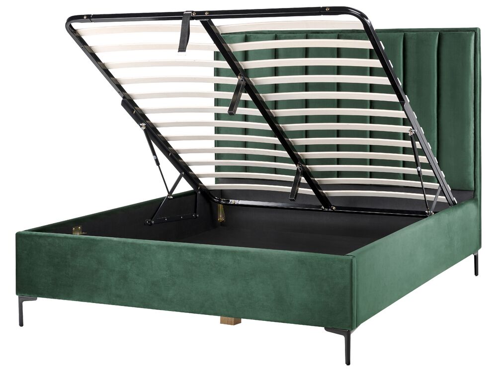 Ottoman Bed Velvet SEZANNE 160 x 200 cm EU King Size Dark Green Beliani