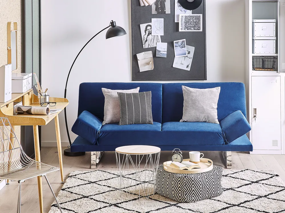 Sofa Bed 2 Seater YORK Velvet Navy Blue_764717