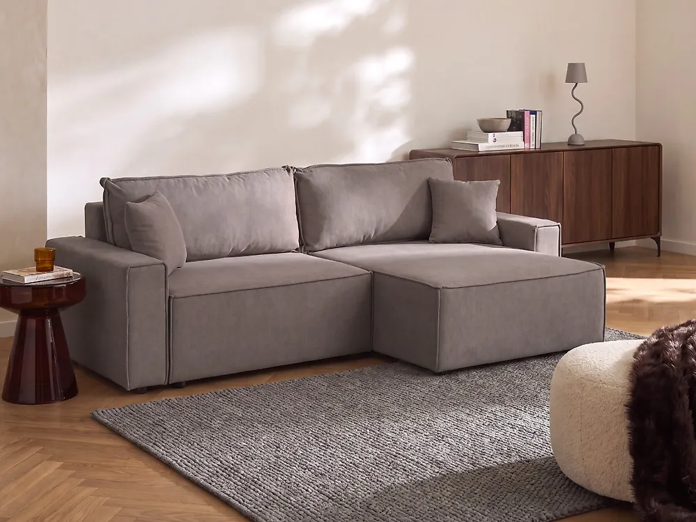 Corner Sofa Bed TORSANG Fabric Taupe