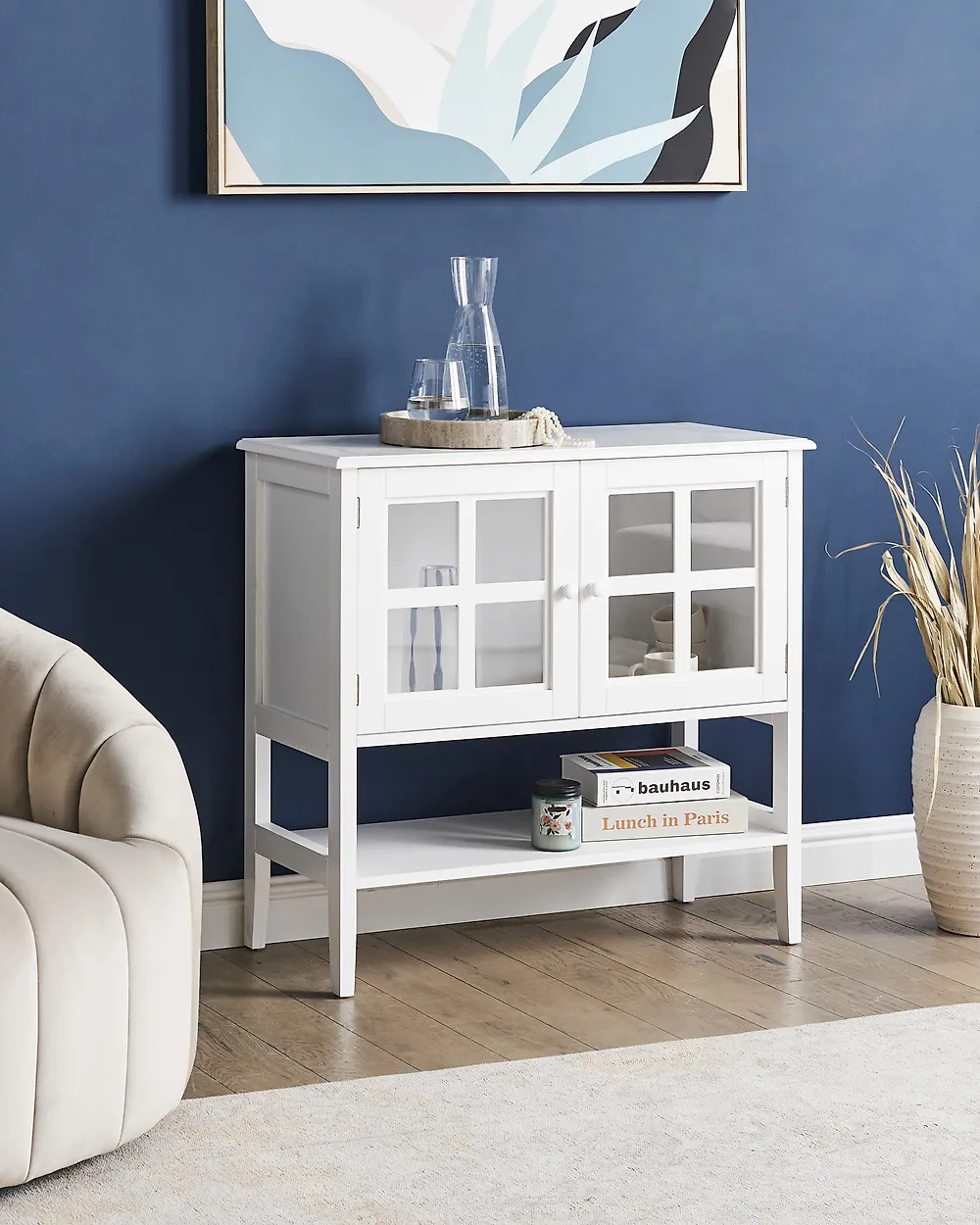 Sideboard mit Glastüren mit Ablage INLET 80 cm Weiß