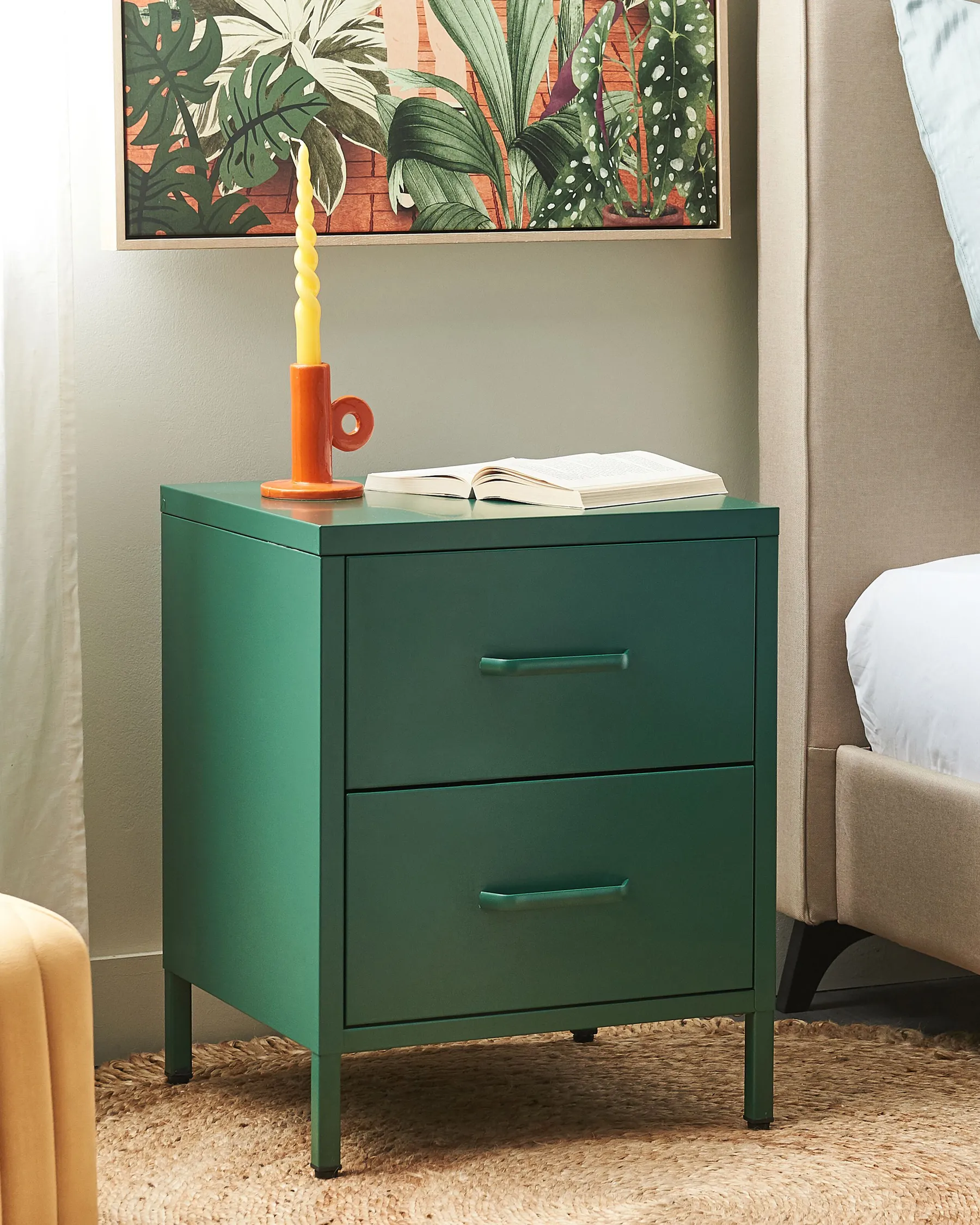 2 Drawer Bedside Table MALAVI Metal Green_826255