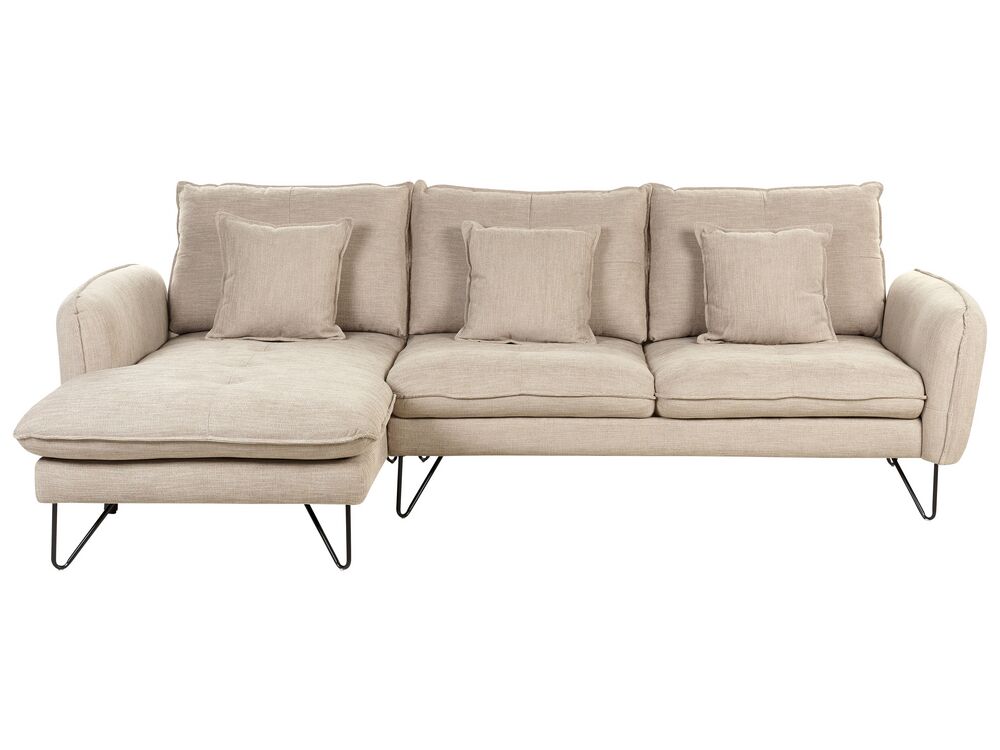 Ecksofa SERSAN Chenillegewebe Beige rechtsseitig