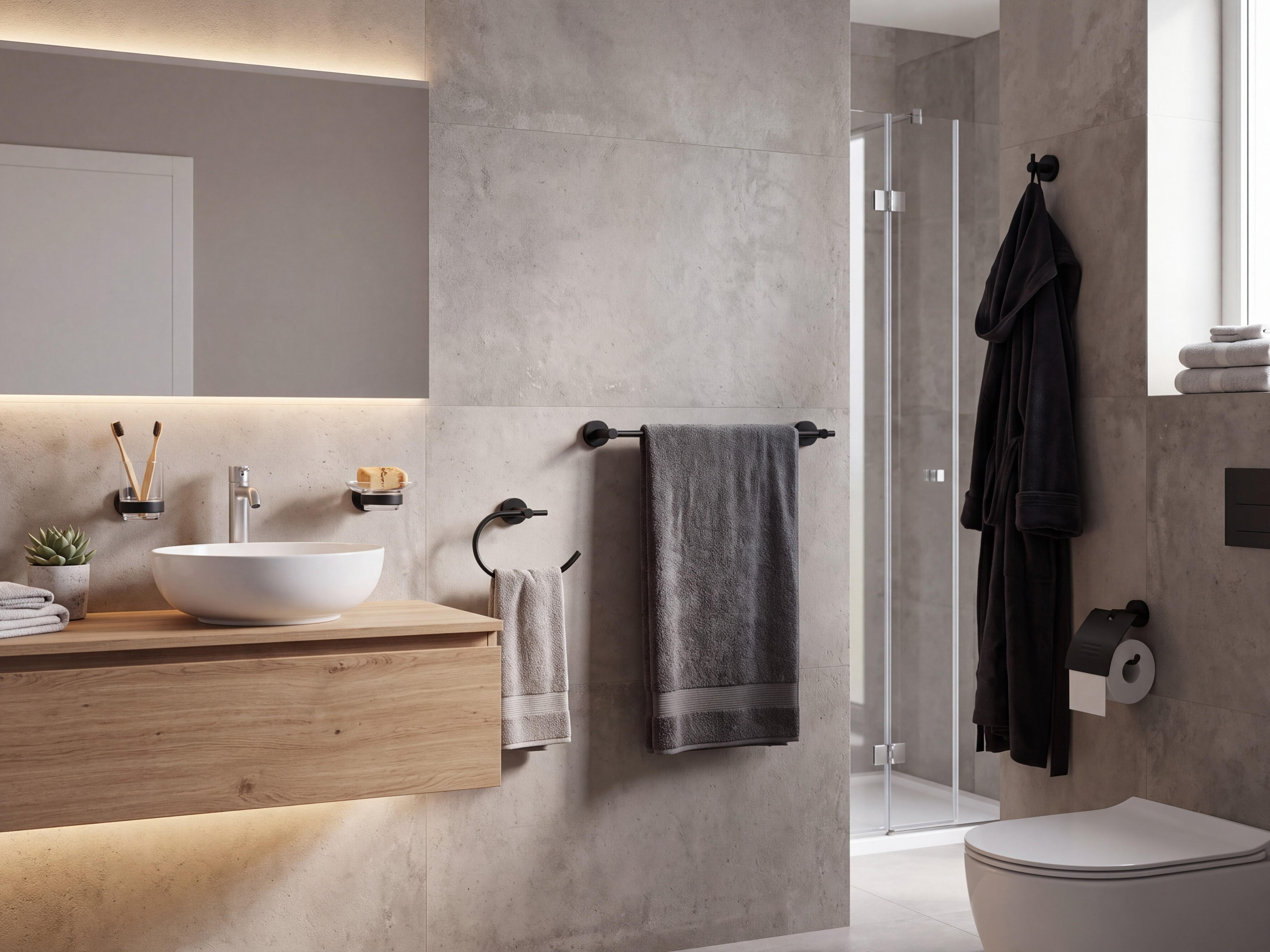 6-Piece Bathroom Hardware Set ZARUMA with Towel Bars and Hooks Black