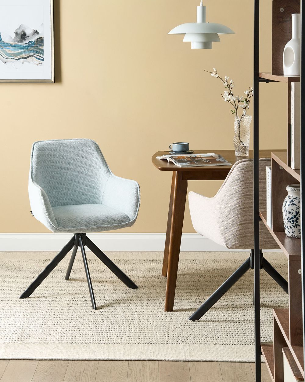 Silla de comedor giratoria MORNAS Lino sintético Azul claro