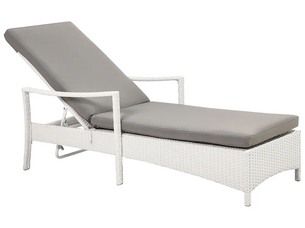 Sun Lounger with Cushion VASTO Reclining PE Rattan White
