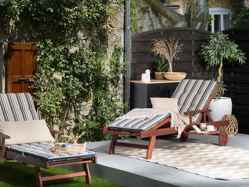 Sun Lounger Pad Cushion Blue and Beige TOSCANA JAVA Beliani.es