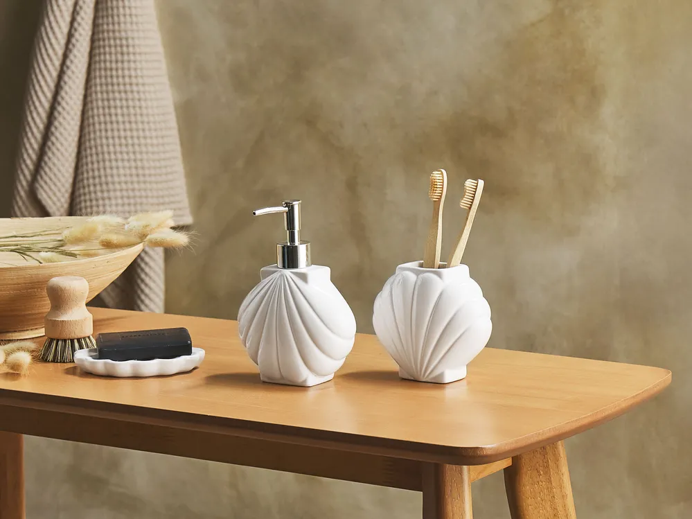 Lot D'accessoires De Salle De Bain Vintage En Céramique Vert - Élastodiène