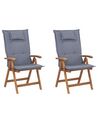 Set of 2 Acacia Wood Garden Folding Chairs with Blue Cushions JAVA_788387