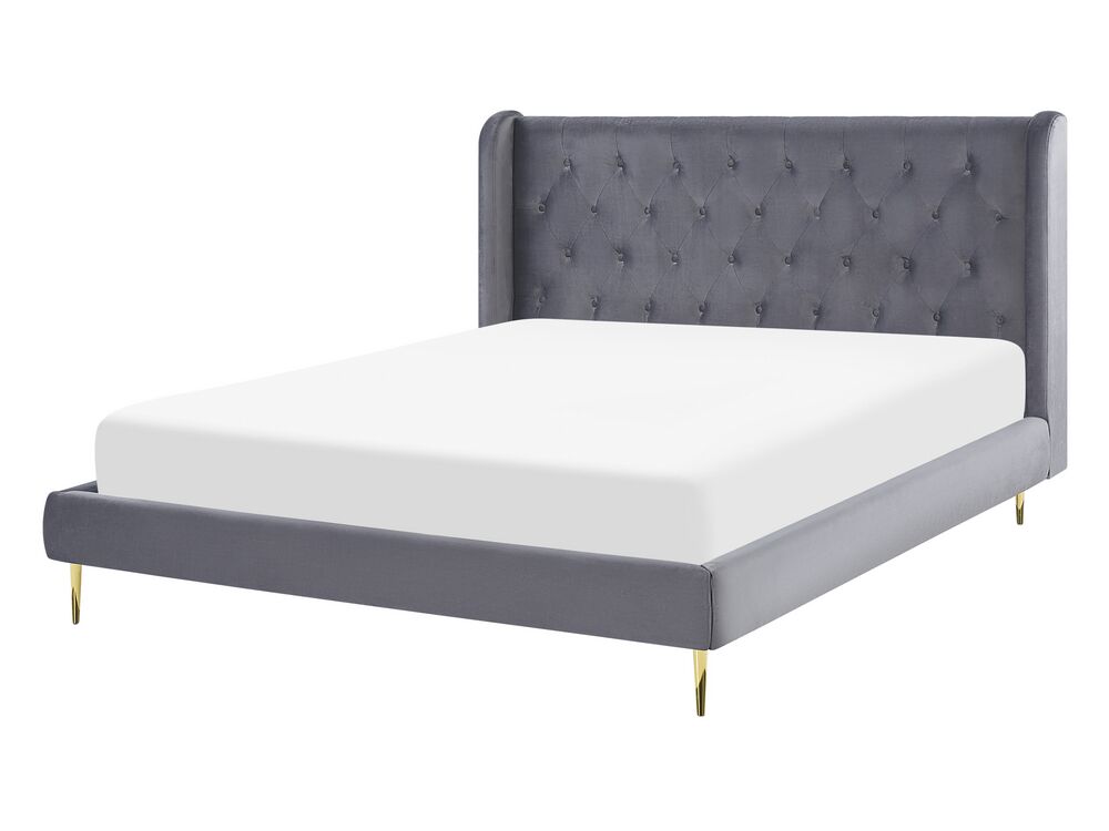 Bett mit Lattenrost Samtstoff FORBACH 140 x 200 cm Grau
