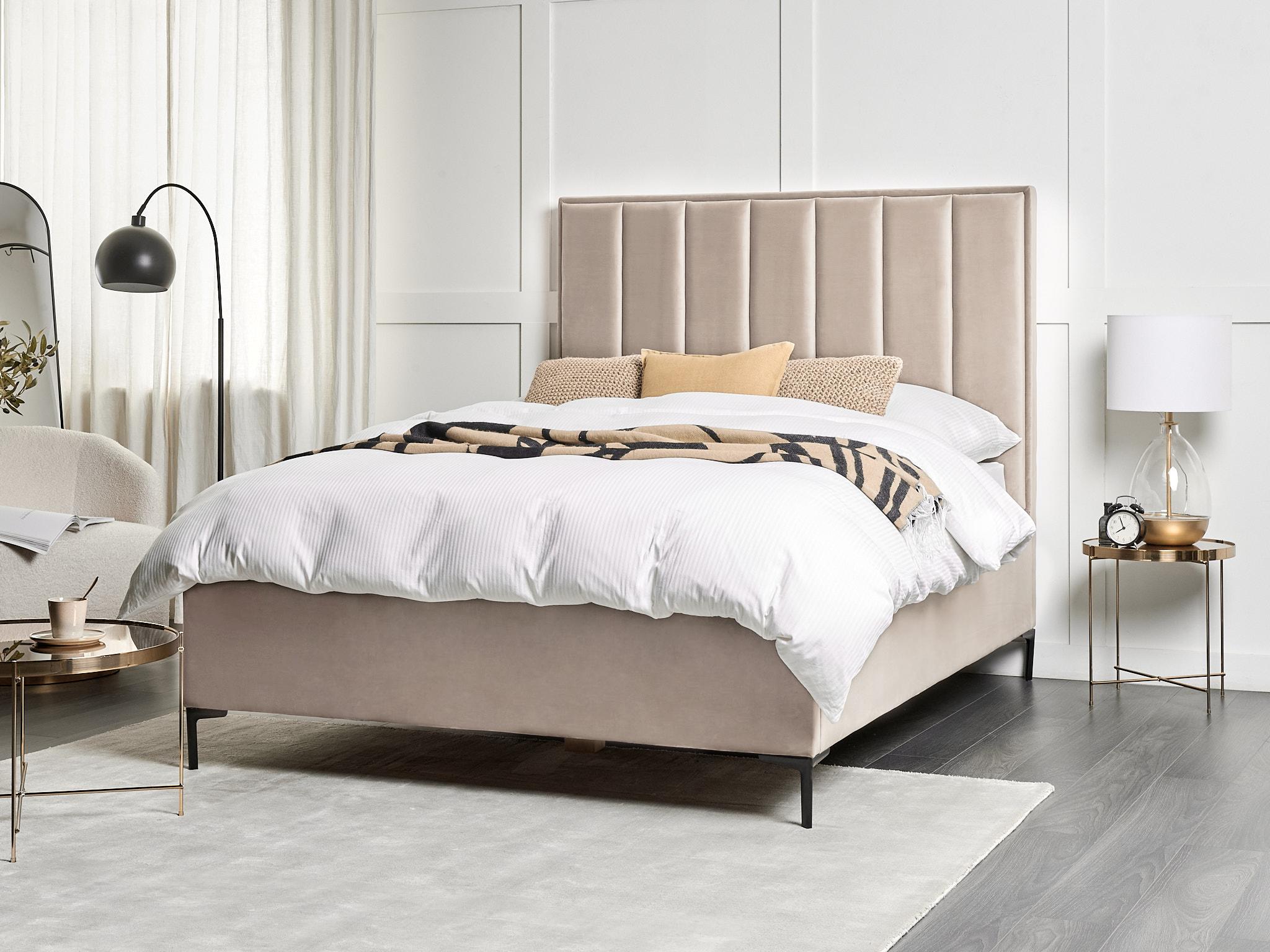Schlafzimmer Set SEZANNE Samtstoff Taupe 140 x 200 cm_892597