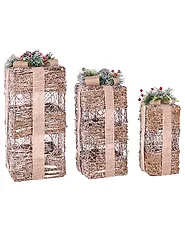 Conjunto de 3 decoraciones de Navidad LED NAKILLA 64/54/42 cm Regalos de Navidad Marrón_1179704