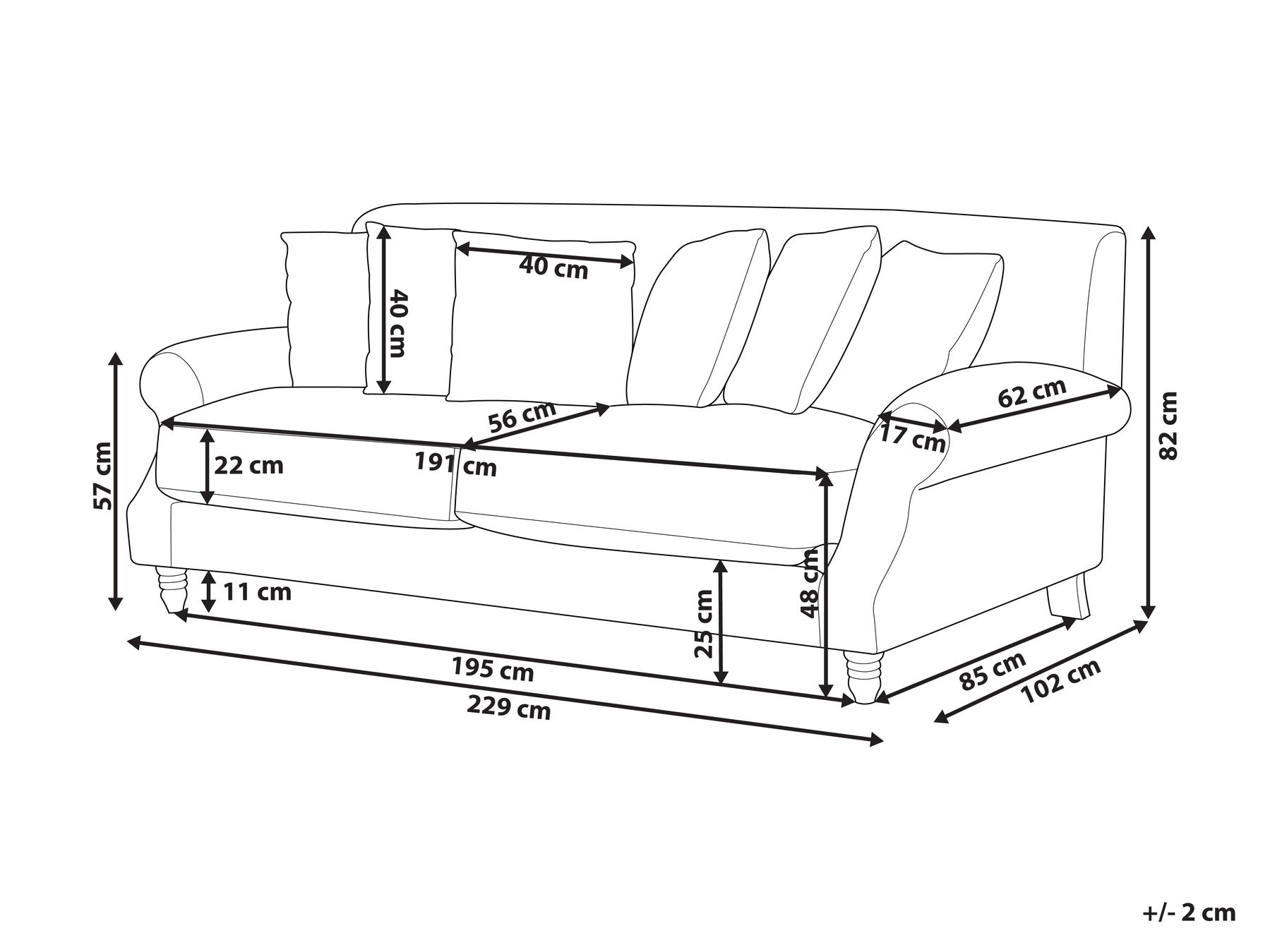3 Seater Fabric Sofa Beige EIKE_919675