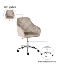 Židle k psacímu stolu VELORIA Umělý samet Béžová_1065147