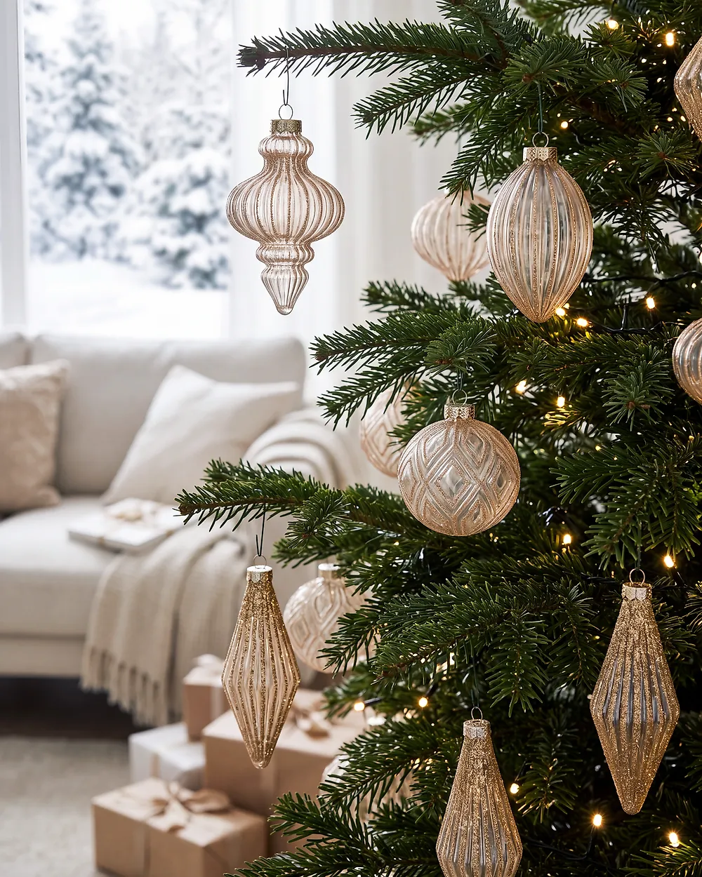 Set of 42 Baubles ICEGLOW Glass Gold