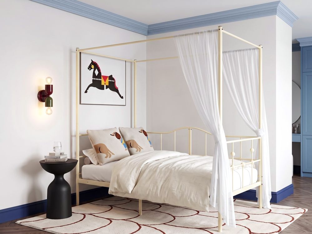 Lit à baldaquin Métal ARTONNE 90 x 200 cm Beige