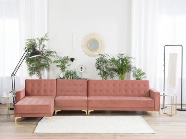 Right Hand Modular Velvet Sofa Pink ABERDEEN