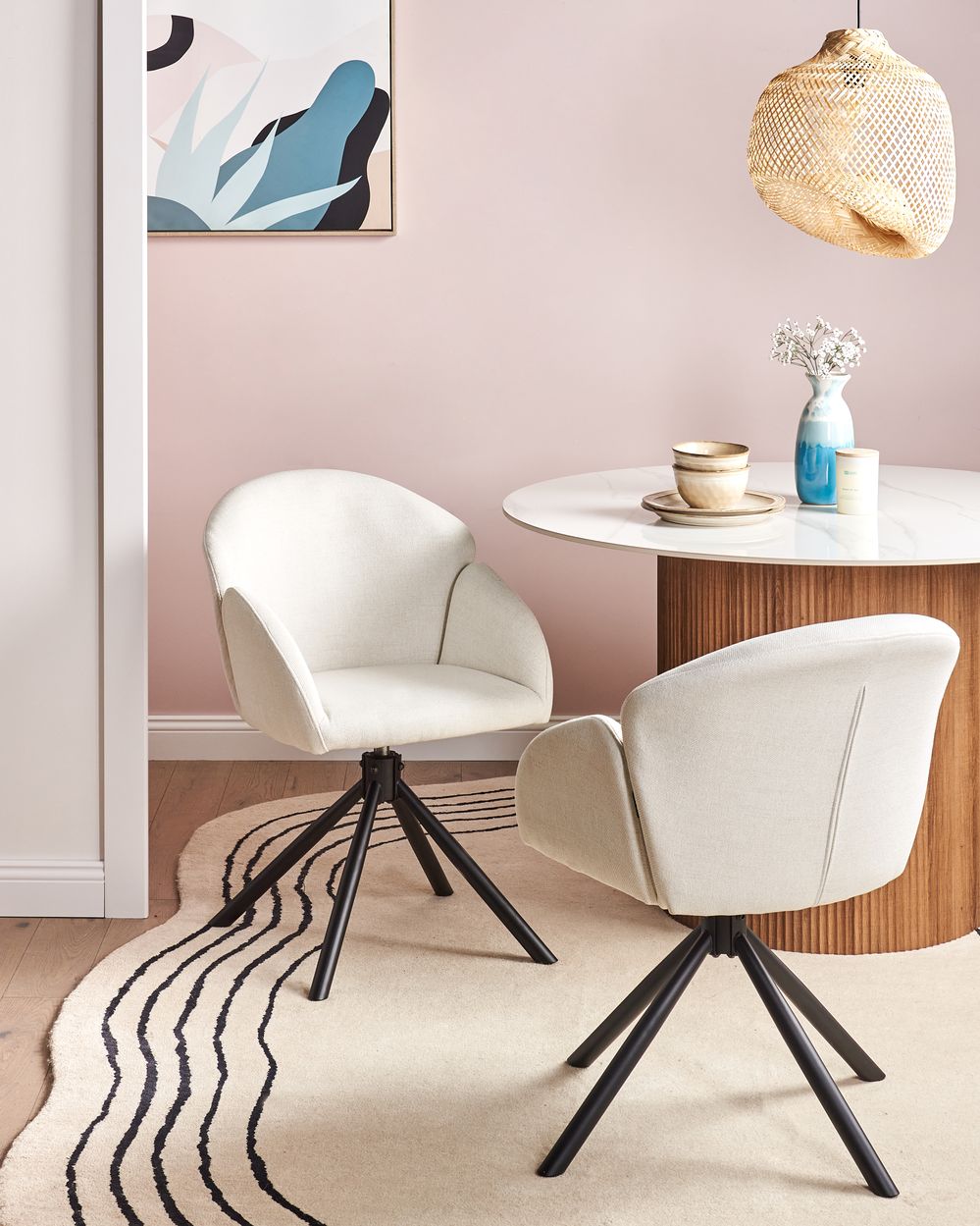 Set of 2 Dining Chairs Swivel MAYBEE Fabric Off-White