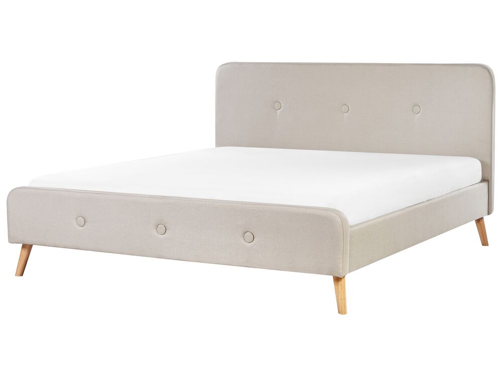 Bed Faux Linen RENNES 180 x 200 cm (EU Super King) Light Beige