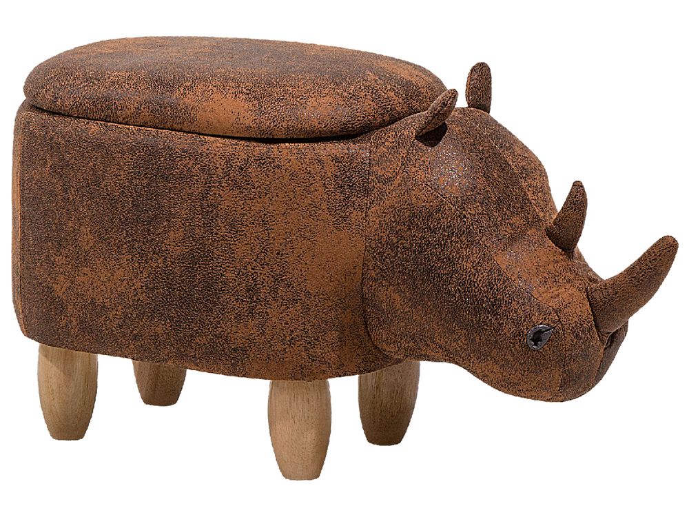 Állatos puff tárolóval RHINO Orrszarvú Műbőr Világosbarna