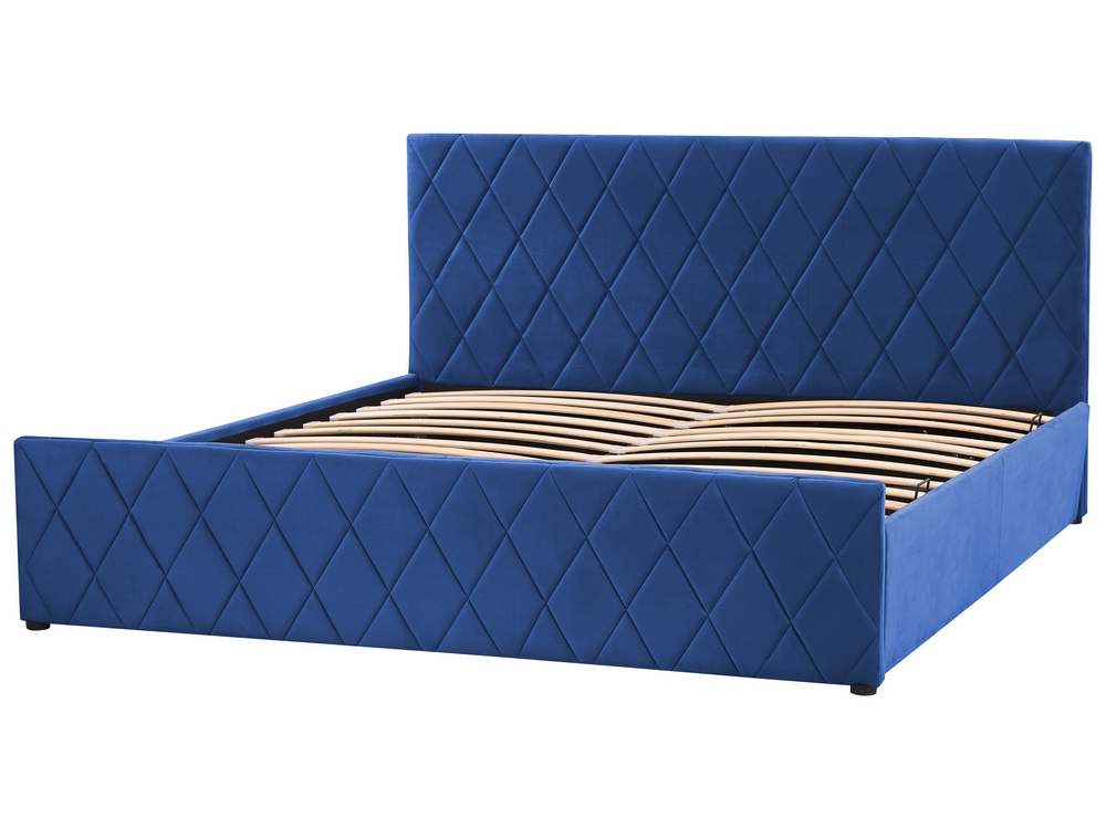 Velvet EU Super King Size Ottoman Bed Blue ROCHEFORT Beliani