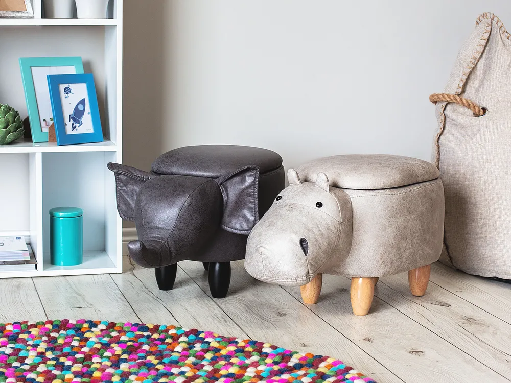 Pufa zwierzak ze schowkiem HIPPO Hipopotam Ekoskóra Jasnoszary_849244