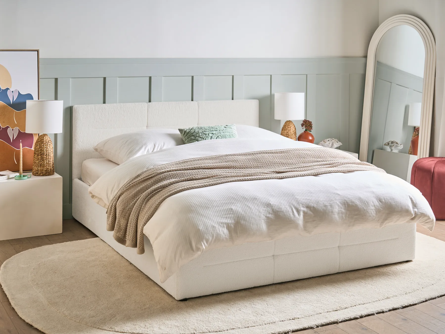 Ottoman Bed MASSOGNES Boucle Off-White 160 x 200 cm_1030364