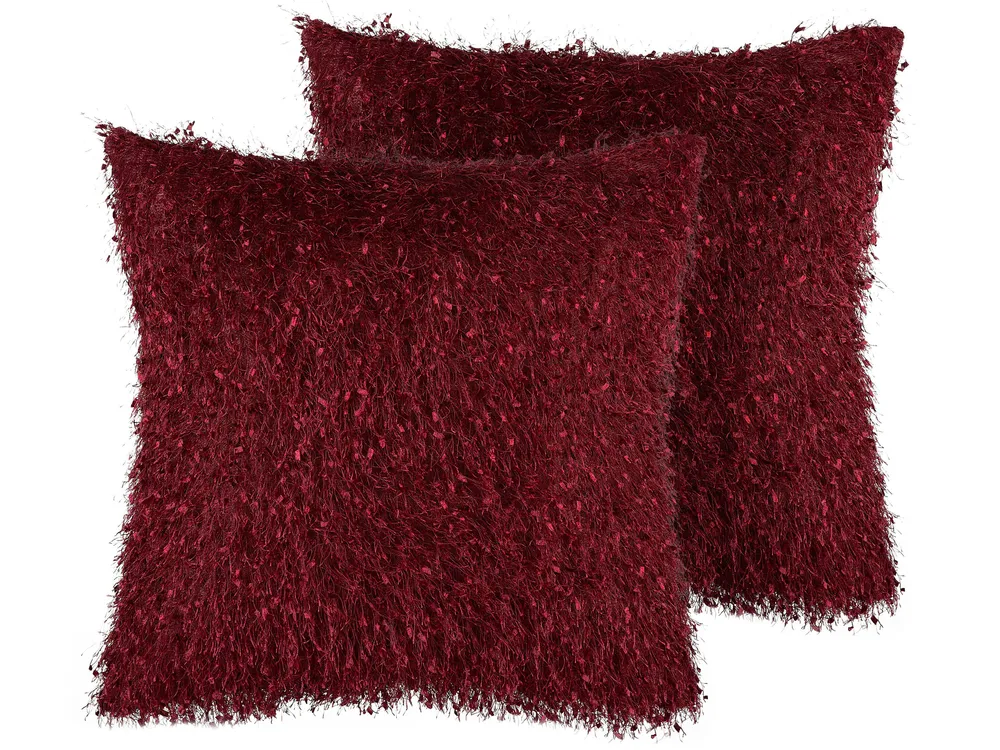 Set of Decorative Cushions HELLEBORE 45 x 45 cm Dark Red Solid