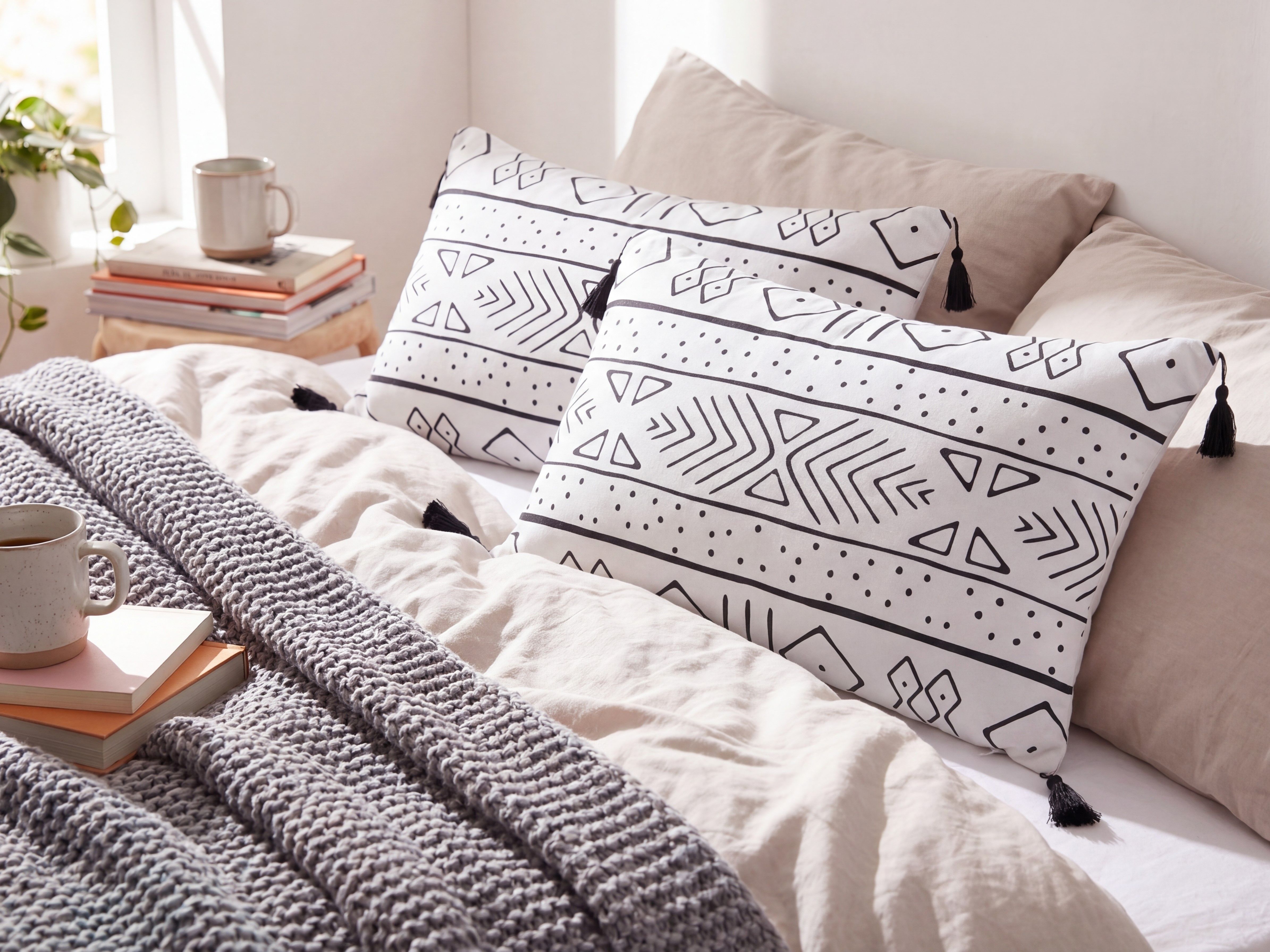 Set of 2 Decorative Cushions SCHEFFLERA 30 x 50 cm Velvet White Geometric Pattern_1180349