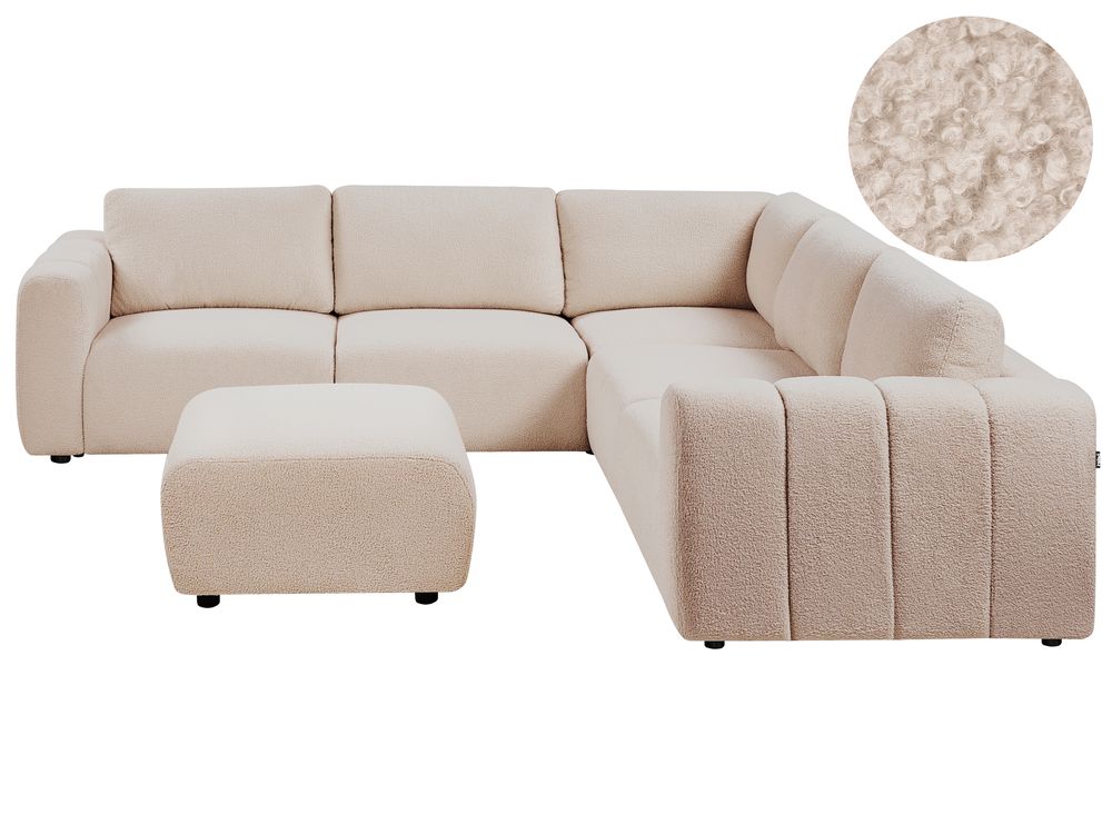 Modular Corner Sofa 5 Seater KIVVIK with Ottoman Boucle Beige Left Hand