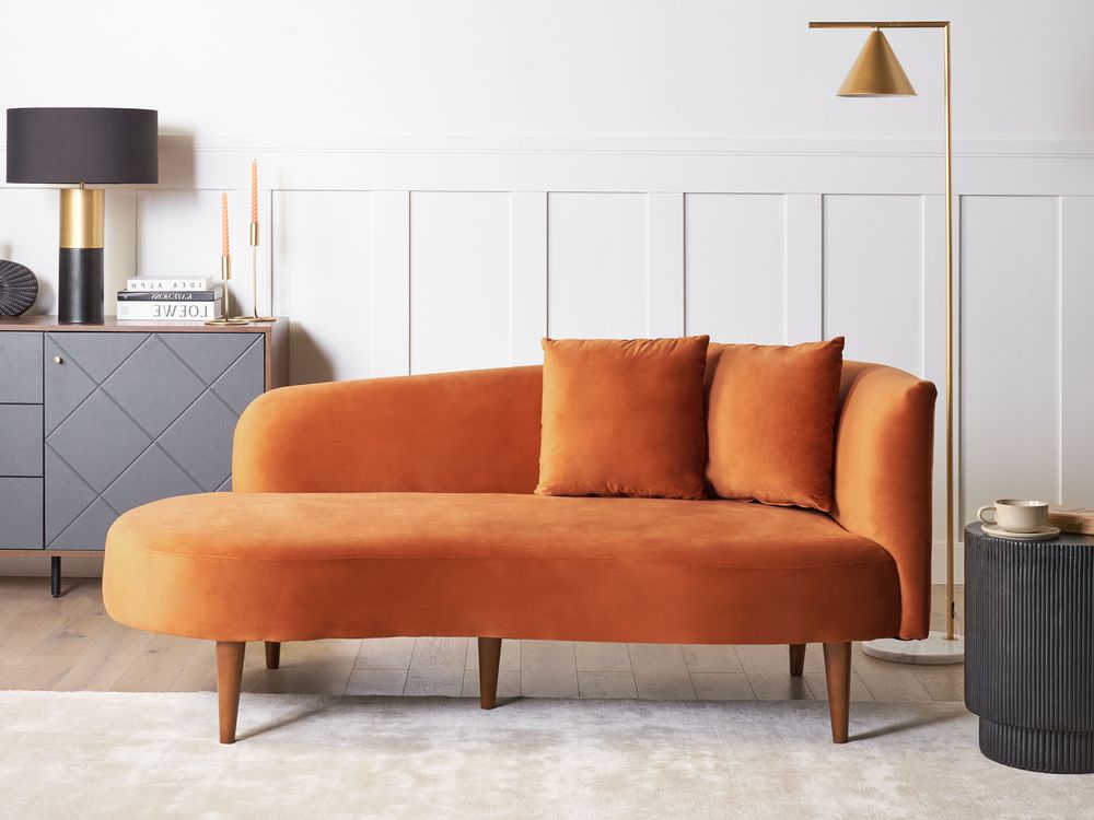 Orange velvet chaise lounge sale