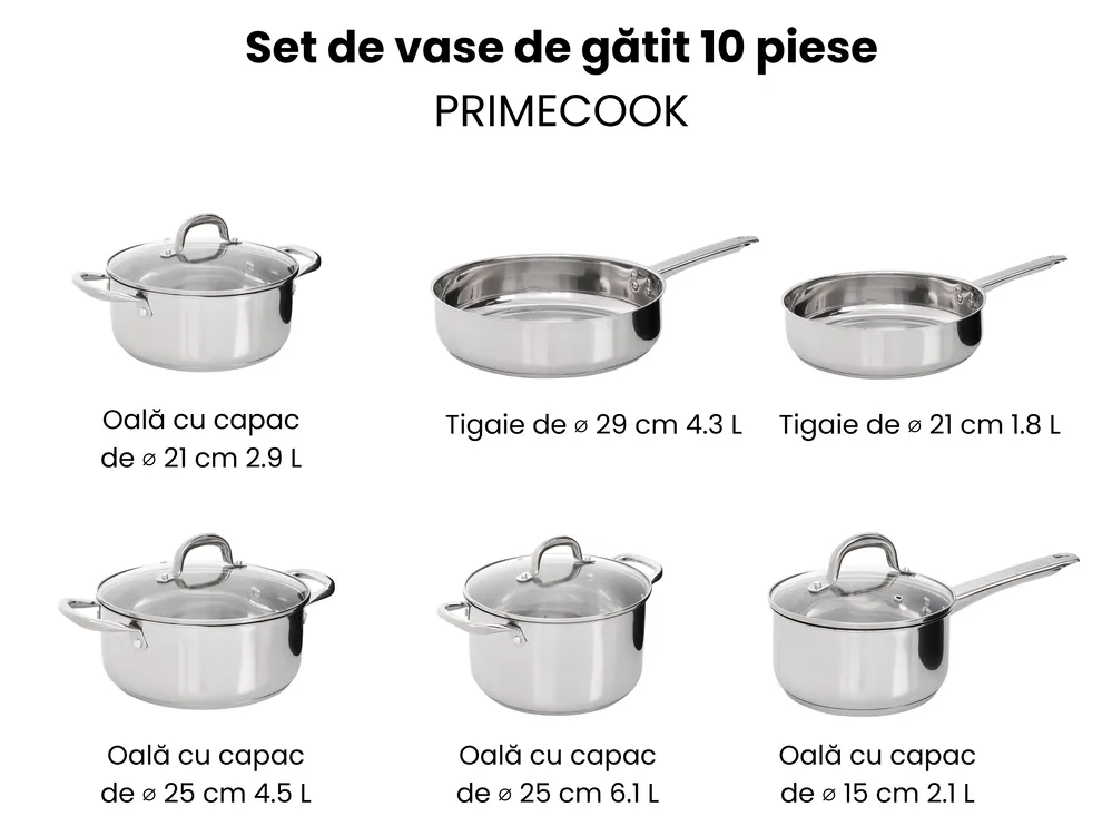 Set de 10 piese pentru gătit PRIMECOOK Oțel inoxidabil Argintiu_1051154