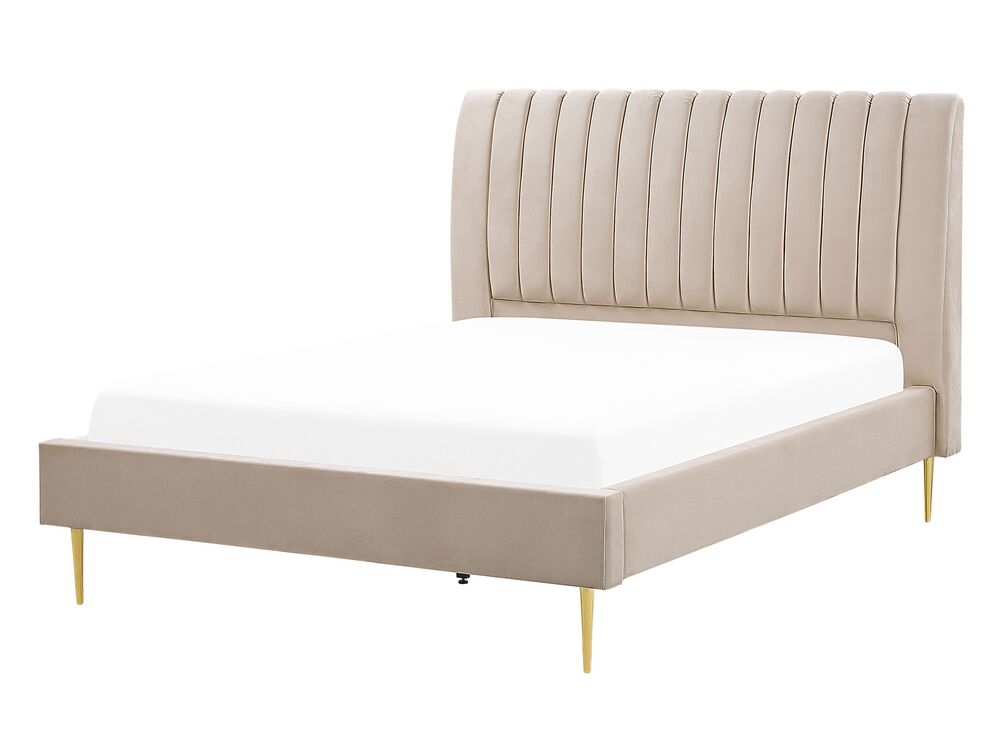 Bett mit Lattenrost Samtstoff MARVILLE 140 x 200 cm Beige