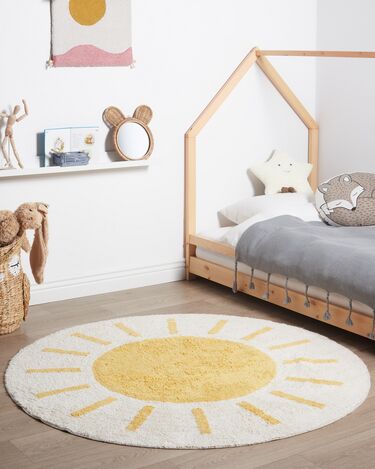 Round Cotton Area Rug ø 140 cm Light Beige and Yellow BAIKER