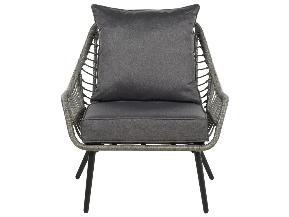 Bistro Set with Cushions LAURETO PE Rattan Grey_878214