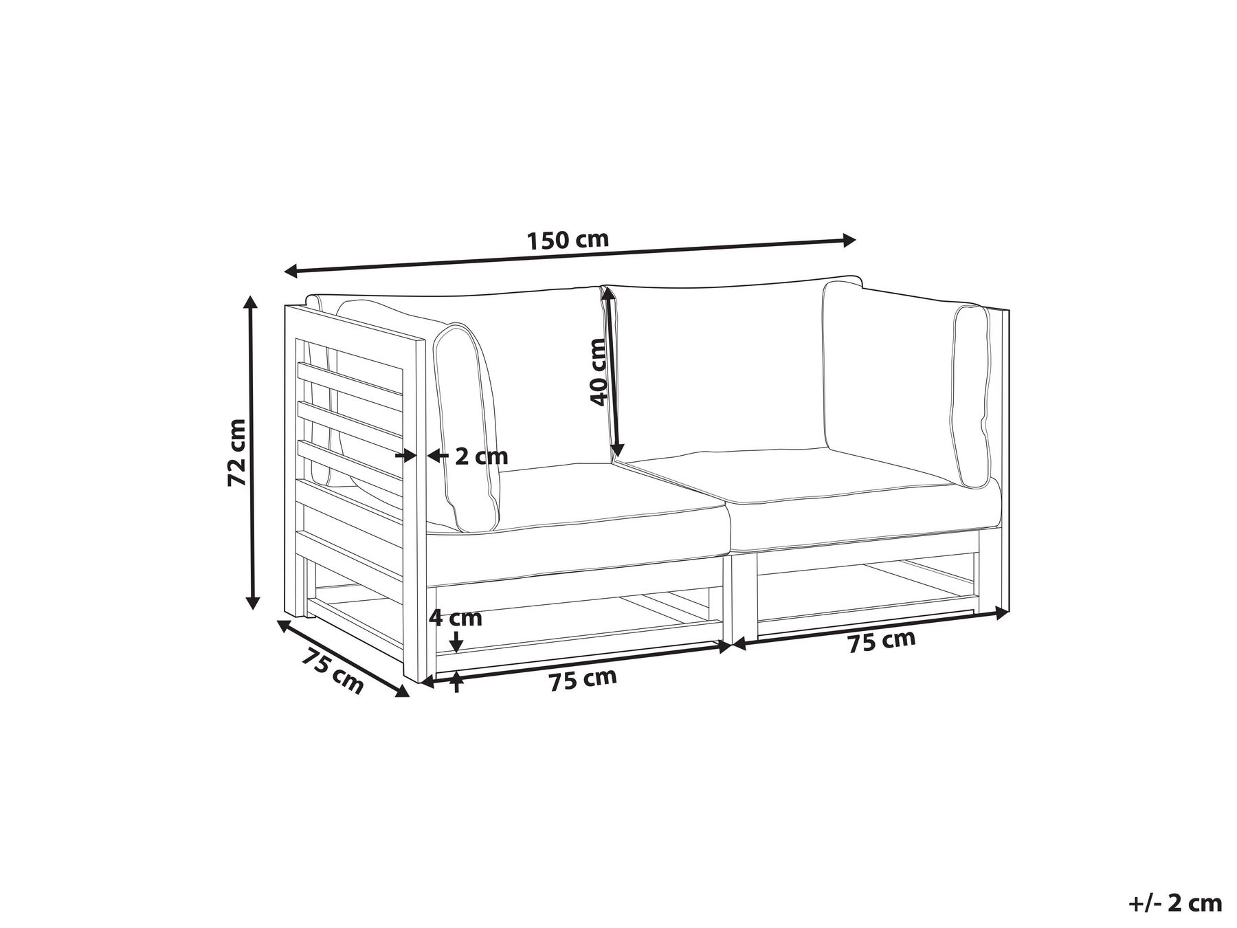Sofa ogrodowa dla 2 osób TRANI Modułowy Drewno akacjowe Bordowy_895500