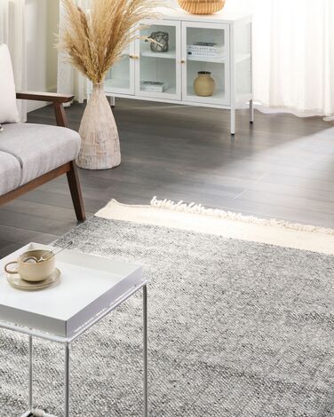 Wool Area Rug 140 x 200 cm Grey and Off-White TATLISU