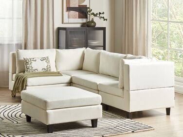 4 Seater Right Hand Modular Fabric Corner Sofa with Ottoman White UNSTAD 