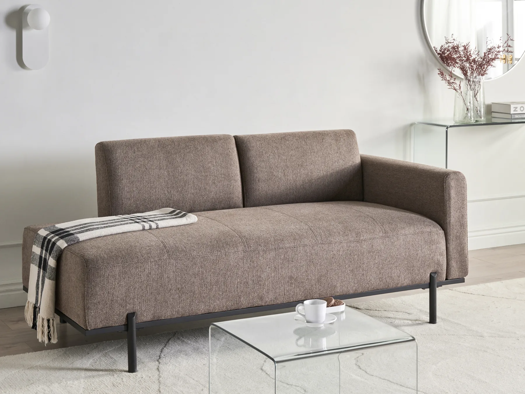 Chaise Longue SAVASSE Faux Linen Light Brown_1004637