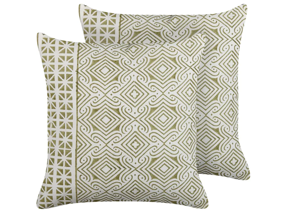 Set of 2 Decorative Cushions LARICS 45 x 45 cm Cotton Green Oriental Pattern