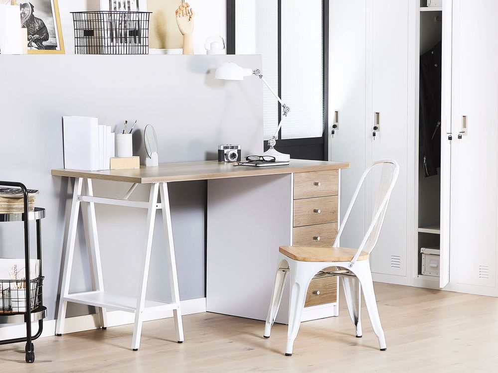 Schreibtisch HEBER 140 cm 60 cm mit Schubladen Braun / Weiss