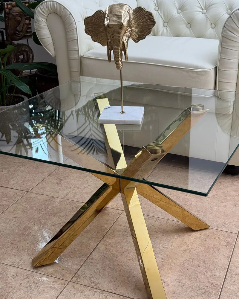 Coffee Table STARLIGHT Tempered Glass Gold_973735