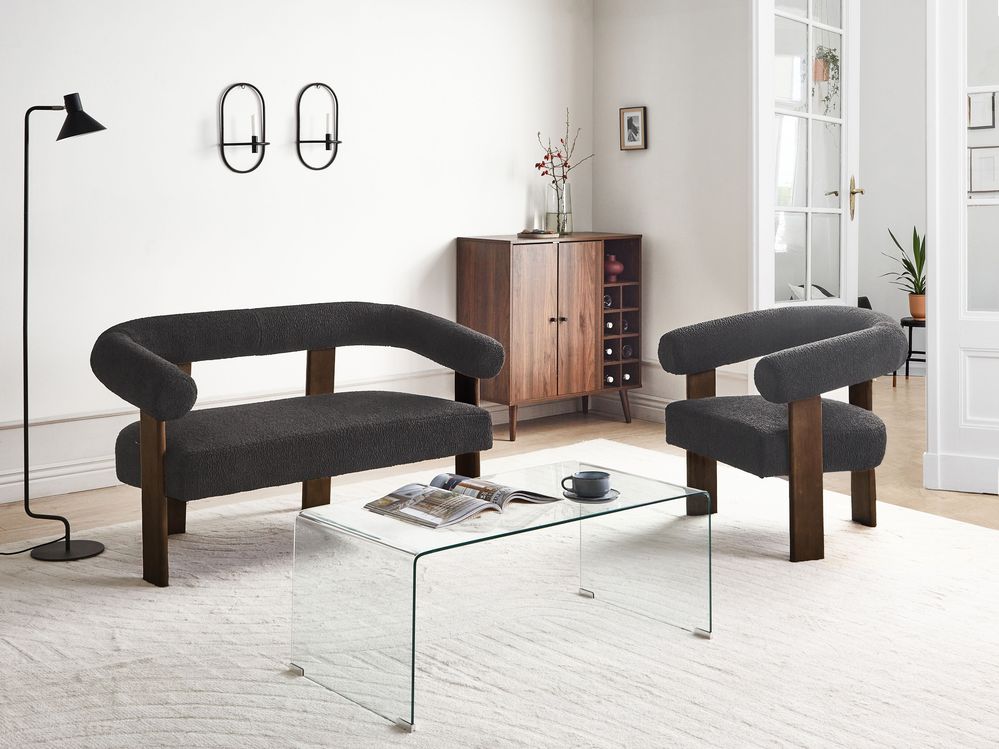 Living Room Set ILBRO Boucle Black/ Dark Brown