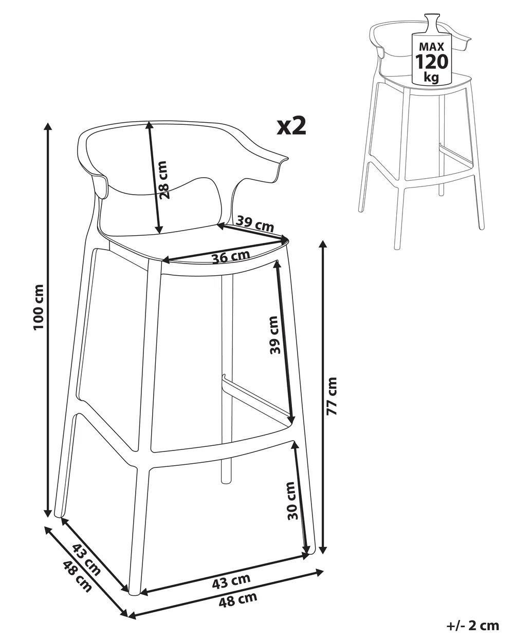 Set of 2 Garden Bar Chairs GUBBIO Black_1000571