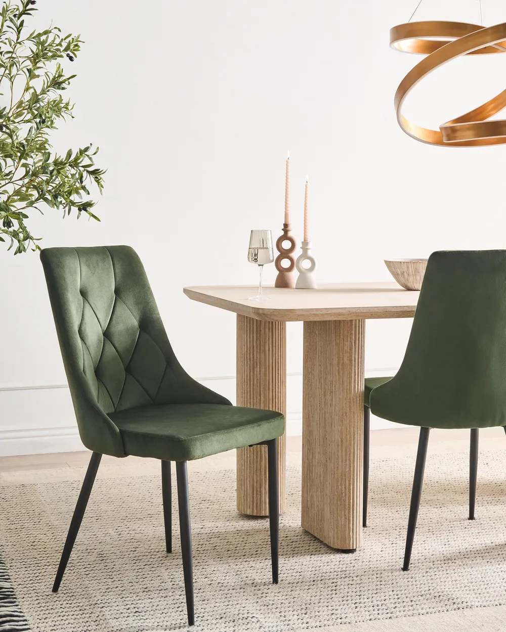 Set of 2 Dining Chairs AVENIR Velvet Olive Green